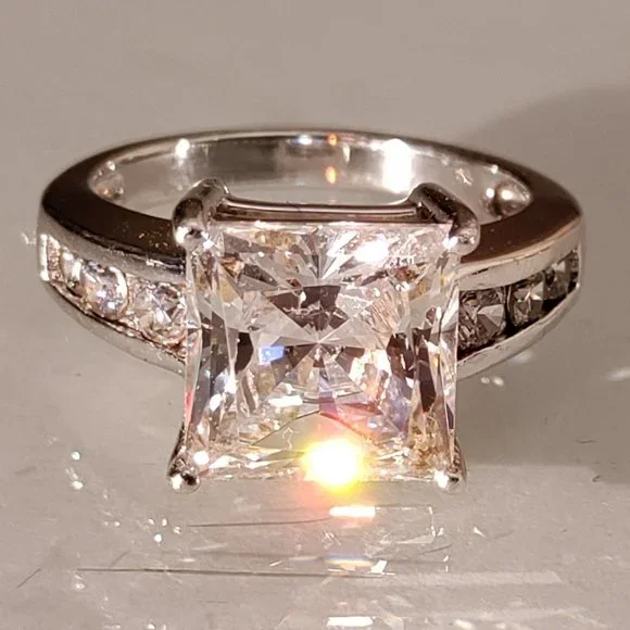 Diamonique 4ct Princess Cut CZ Sterling Silver Ring Sz-5 - Picture 4 of 7